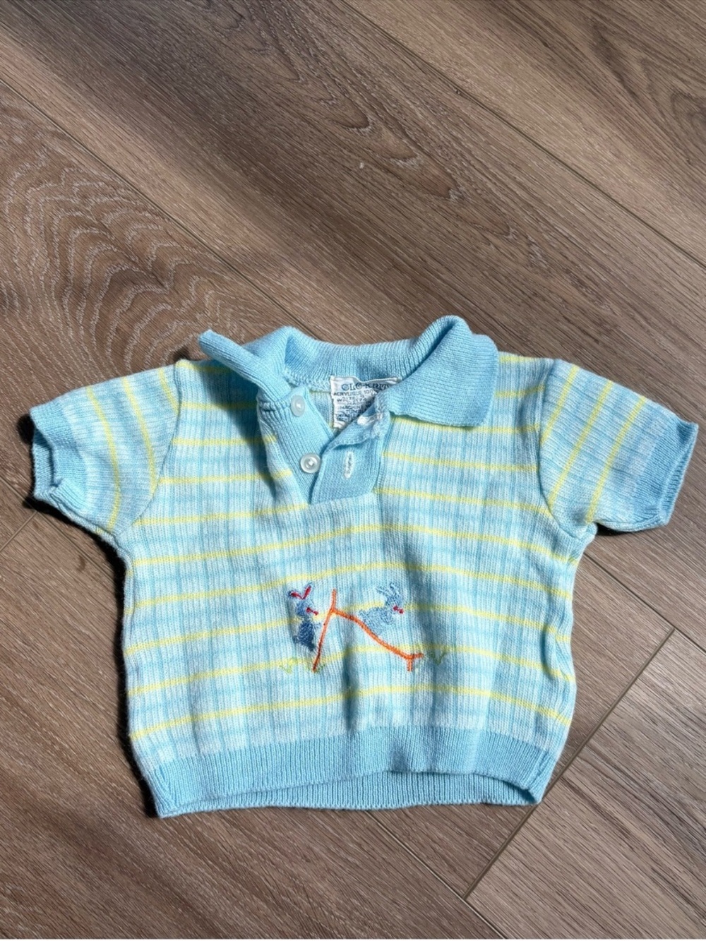 Light Blue & Yellow Striped Knit Polo Top for Kids